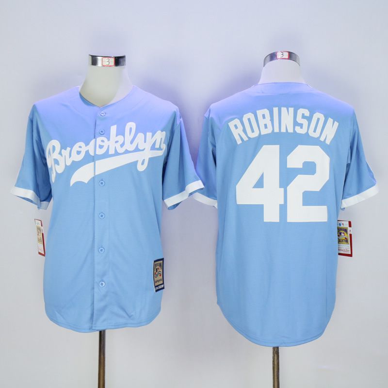 Men Los Angeles Dodgers 42 Robinson Light Blue Throwback MLB Jerseys